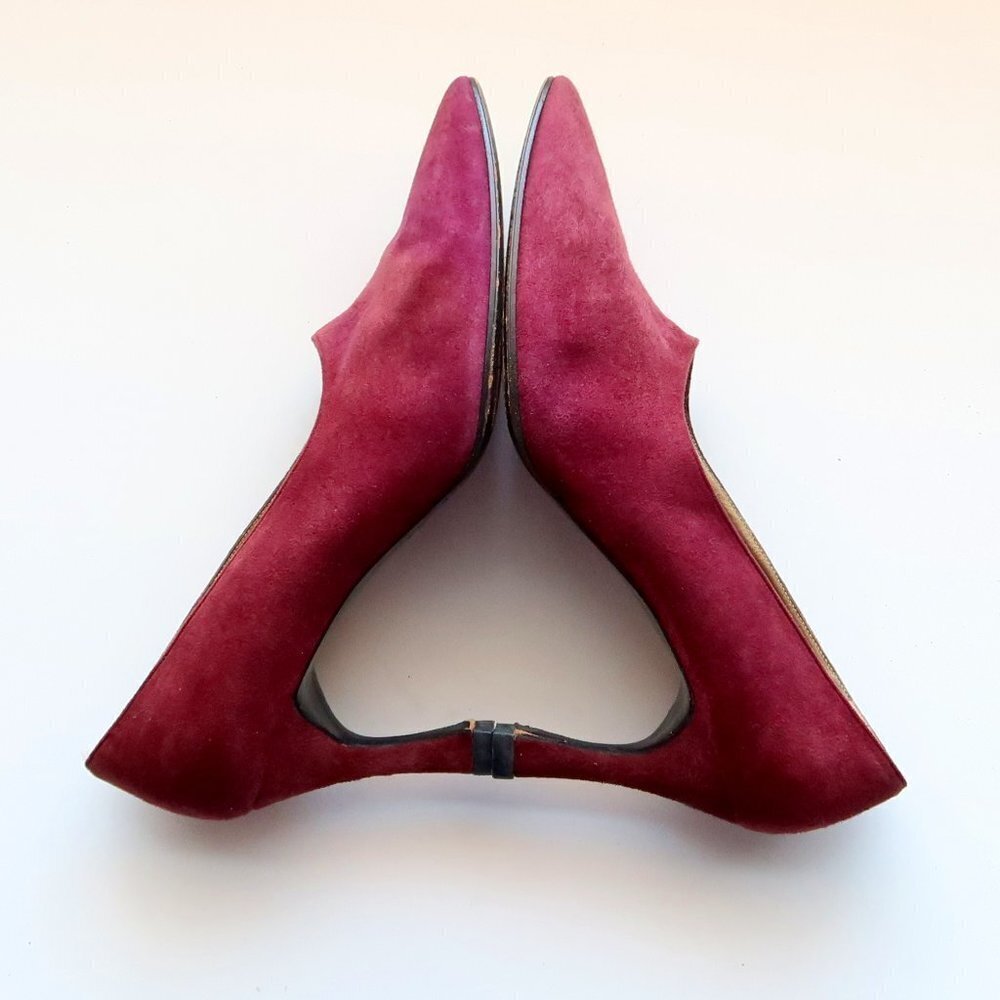 Yves Saint Laurent Burgundy Suede Leather Pointy Toe Heels Pumps Formal Shoes - Picture 9 of 14